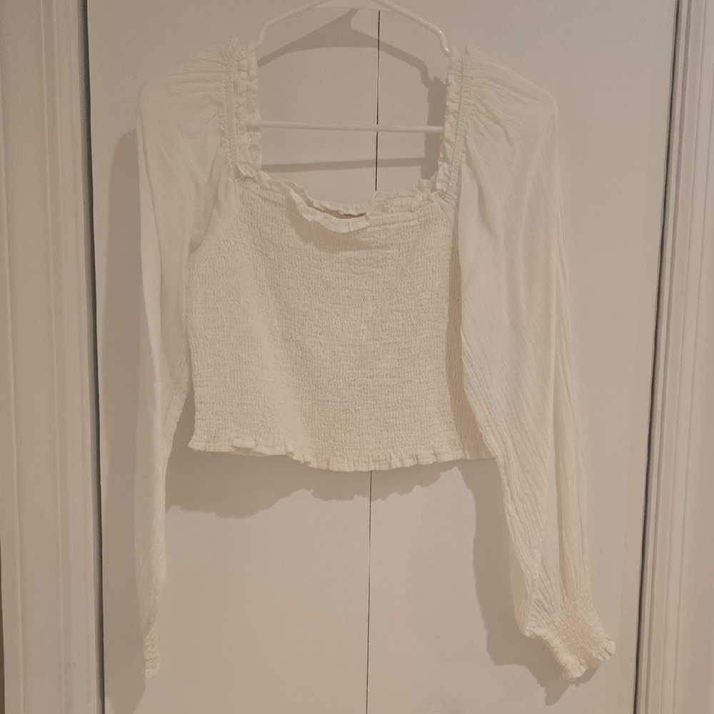 Aerie Cream Smocked Blouse